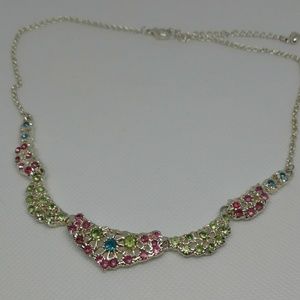 Statement necklace with pastel rhinestones